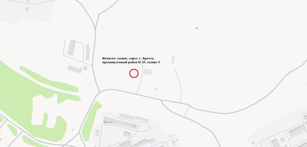 Здание, нежилое, общей площадью 519,9 кв.м по адресу: Российская Федерация, Иркутская область, городской округ город Братск, город Братск, промышленный район  П 25, здание 9, кадастровый номер 38:34:033001:229