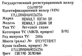 АМТС RENAULT ЛОГАН SR, г.в. 2006, г/н С069МР59, VIN X7LLSRAGH6H026256, имеются повреждения, соб-к: Балуев В. Н.